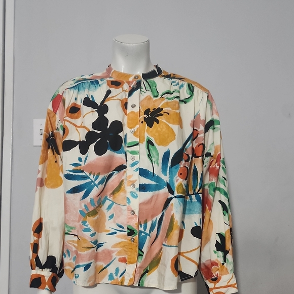 Anthropologie Tops - Anthropologie Blue and White Blouse 100% Cotton